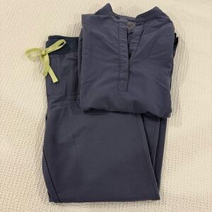 Figs Women's Scrub Set in Dark Gray with Lime Accent